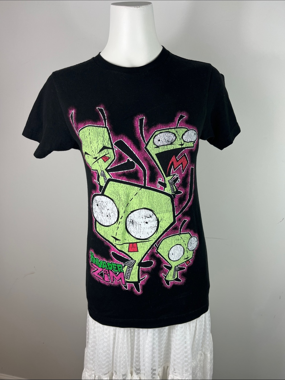 Nickelodeon Black Tee with Green & Pink Invader Zim Graphic